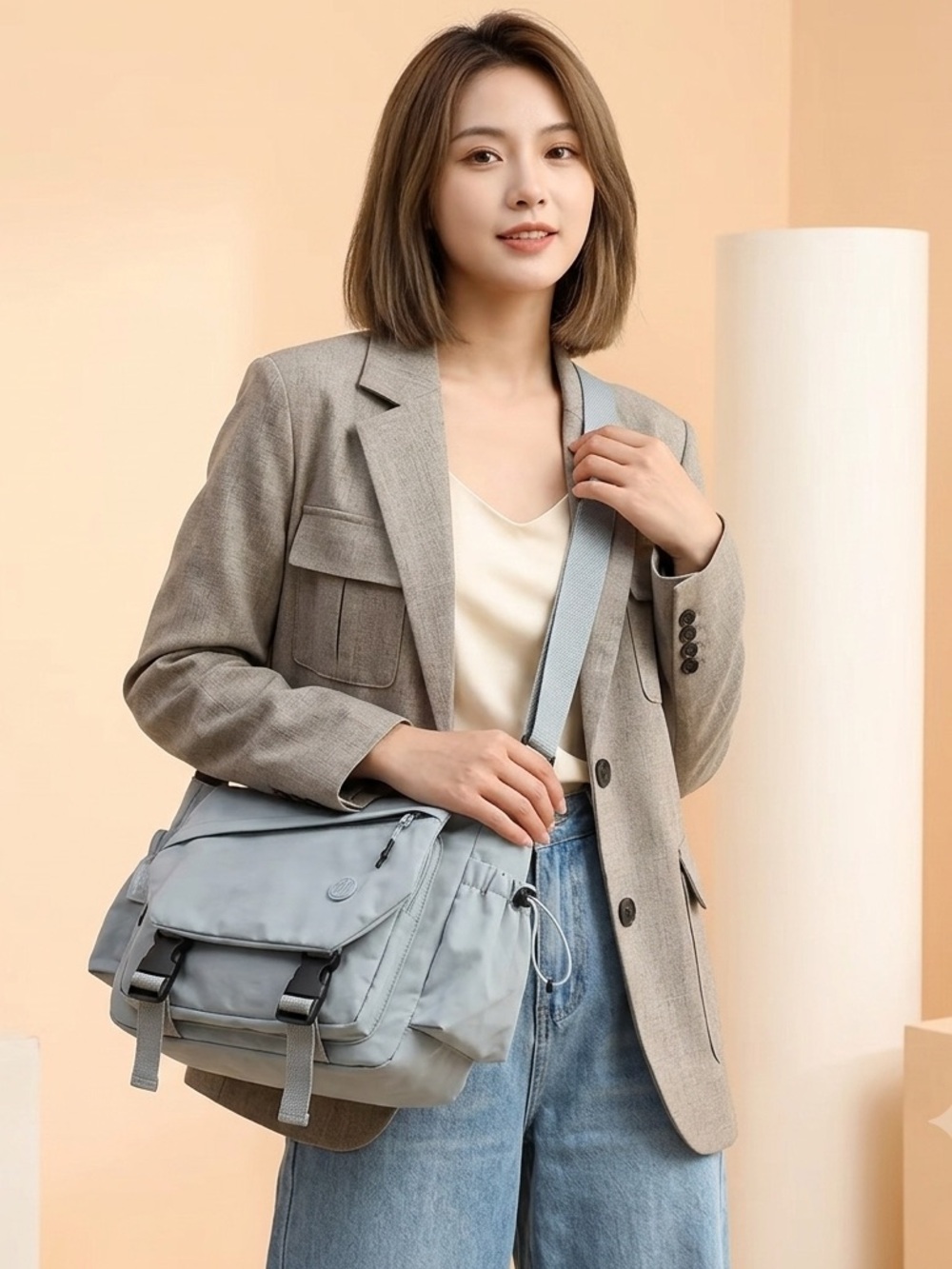 Light Blue Women's Crossbody Messenger Bag - Casual Everyday